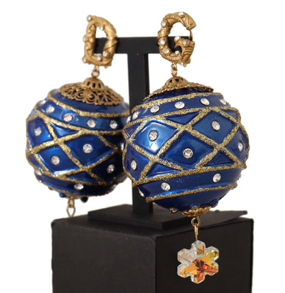 Gold Messing Blau Weihnachten Kugel Kristall Clip auf Ohrringe