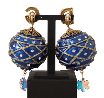 Gold Messing Blau Weihnachten Kugel Kristall Clip auf Ohrringe