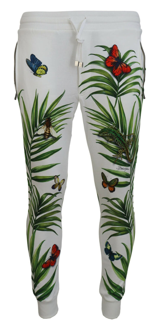 Weiße Jogginghose mit botanischem Print