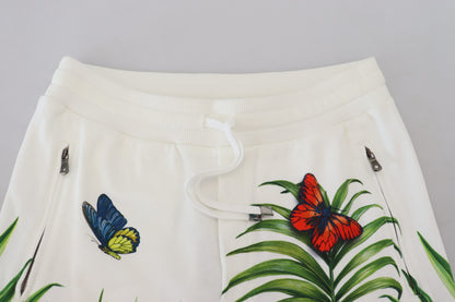 Weiße Jogginghose mit botanischem Print