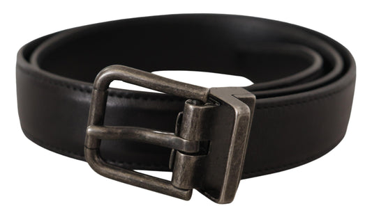 Schwarzer Kalbsledergürtel mit Logo und Metallschnalle