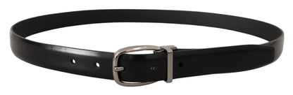 Schwarzes Kalbsleder Chrom Metall Logo Schnalle Gürtel