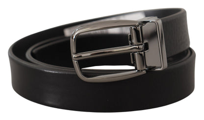 Schwarzes Kalbsleder Chrom Metall Logo Schnalle Gürtel