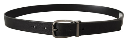 Schwarzes Kalbsleder Chrom Metall Logo Schnalle Gürtel