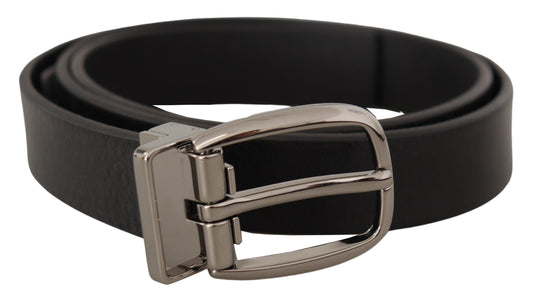 Schwarzes Leder Silberton Chrom Metallschnalle Gürtel