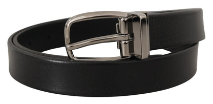 Schwarzes Leder Silber Chrom Metall Logo Schnalle Gürtel
