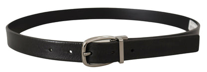 Schwarzes Leder Silber Chrom Metall Logo Schnalle Gürtel