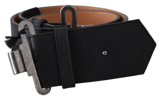 Schwarzer Leder Vintage Military Schnalle Taille Gürtel
