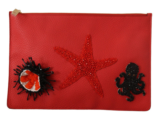 Rote Leder Clutch Schulter Borse Seestern Geldbörse