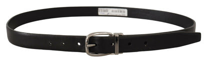 Schwarzer Leder Chrom Logo Metallschnalle Gürtel