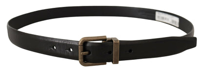 Schwarzes Kalbsleder gebürstetes Messing Box Buckle Gürtel