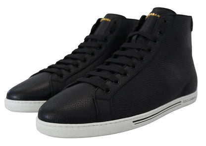 Schwarze Leder High Tops Hohe Schuhe