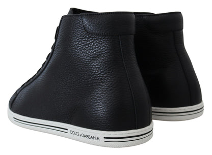 Schwarze Leder High Tops Hohe Schuhe
