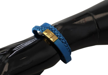 Blaues geflochtenes Armband aus Leder und Goldmessing