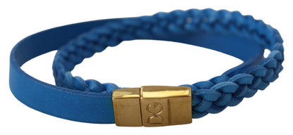 Blaues geflochtenes Armband aus Leder und Goldmessing