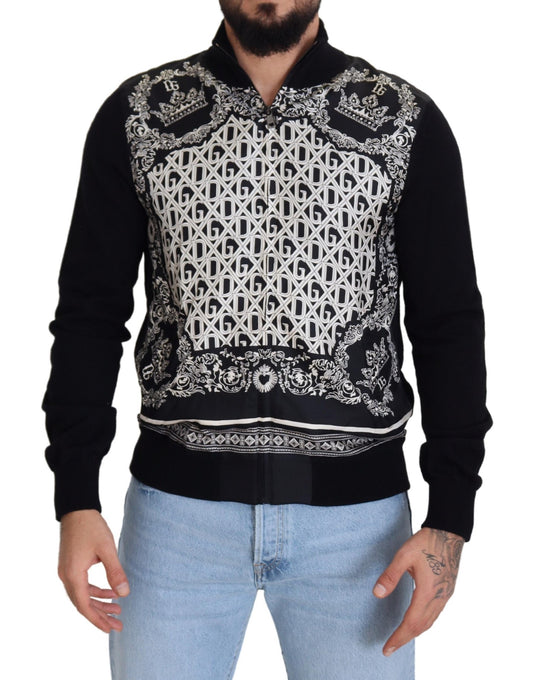 Schwarzer Bandana Kaschmir Pullover mit Reißverschluss