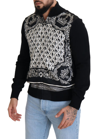 Schwarzer Bandana Kaschmir Pullover mit Reißverschluss