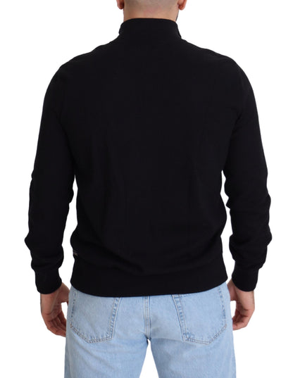 Schwarzer Bandana Kaschmir Pullover mit Reißverschluss