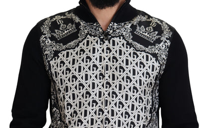 Schwarzer Bandana Kaschmir Pullover mit Reißverschluss