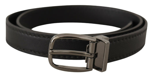 Schwarzer Leder-Gürtel mit Metall-Logo-Schnalle