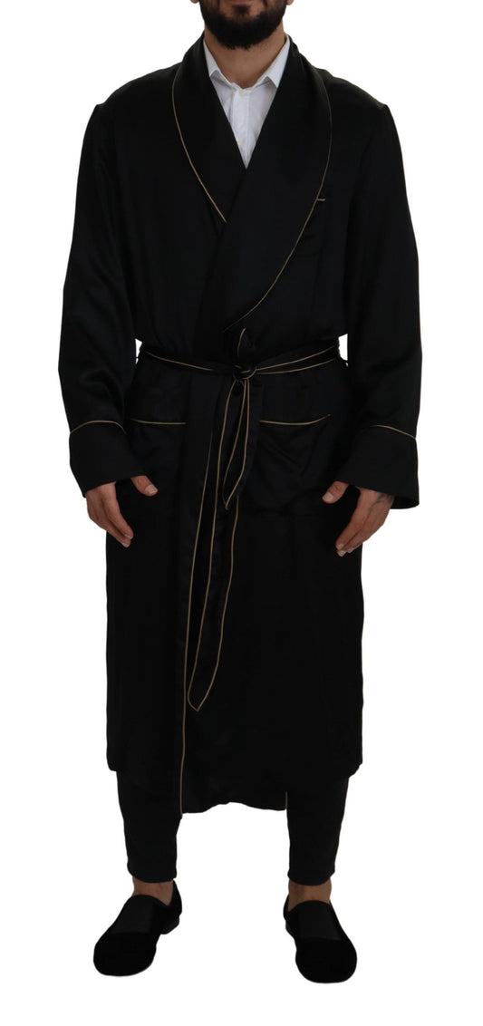 Schwarzer Robenmantel aus 100% Seide Wickeljacke