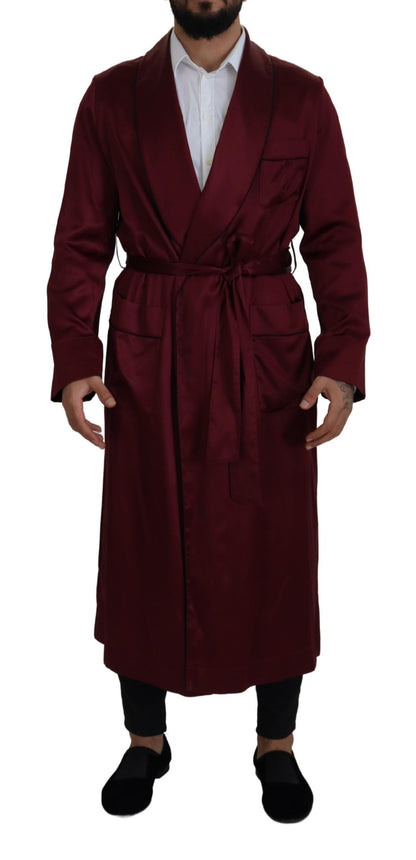 Bordeauxfarbener Seidenmantel Herren Wickeljacke