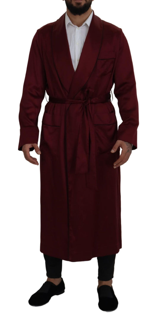 Bordeauxfarbener Seidenmantel Herren Wickeljacke