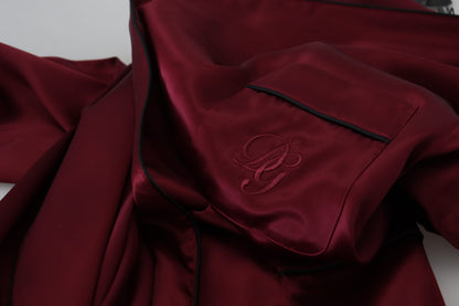 Bordeauxfarbener Seidenmantel Herren Wickeljacke