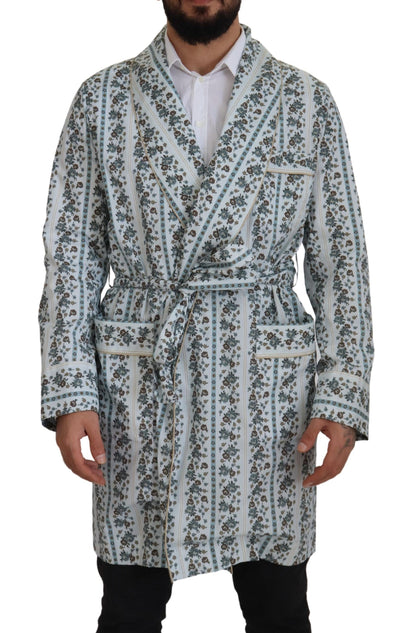 Blauer geblümter Bademantel aus Baumwolle Jacke