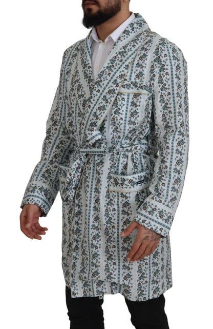 Blauer geblümter Bademantel aus Baumwolle Jacke