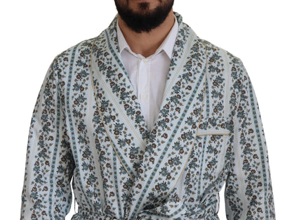 Blauer geblümter Bademantel aus Baumwolle Jacke