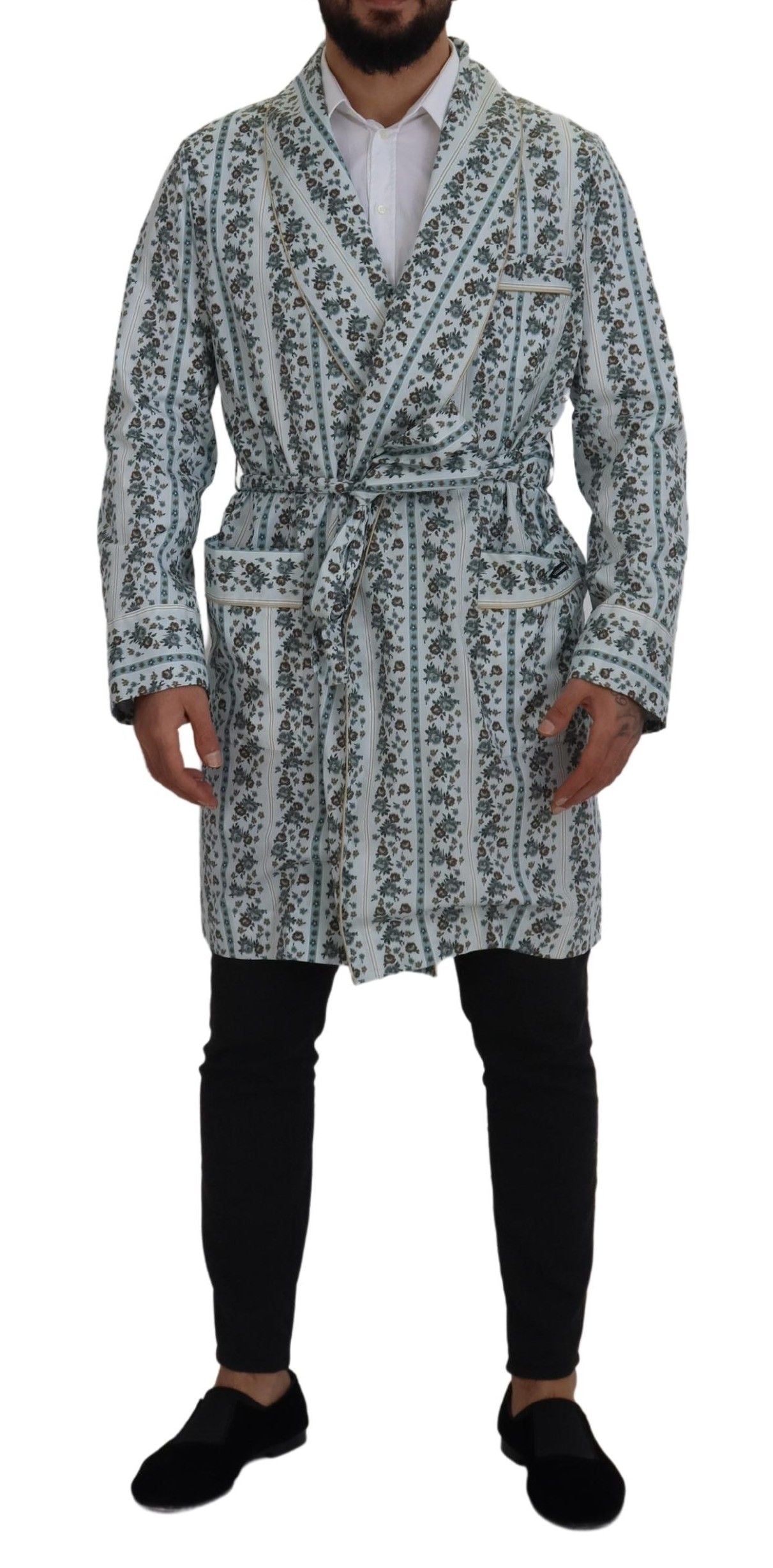 Blauer geblümter Bademantel aus Baumwolle Jacke