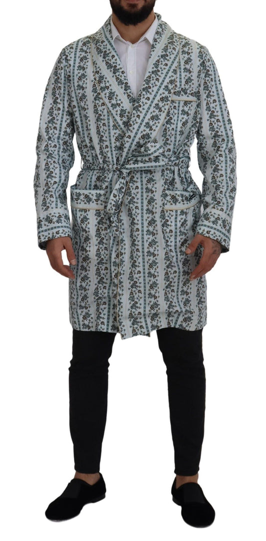 Blauer geblümter Bademantel aus Baumwolle Jacke