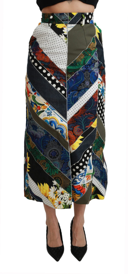 Multicolor Geometrischer Maxirock aus Seide mit hoher Taille