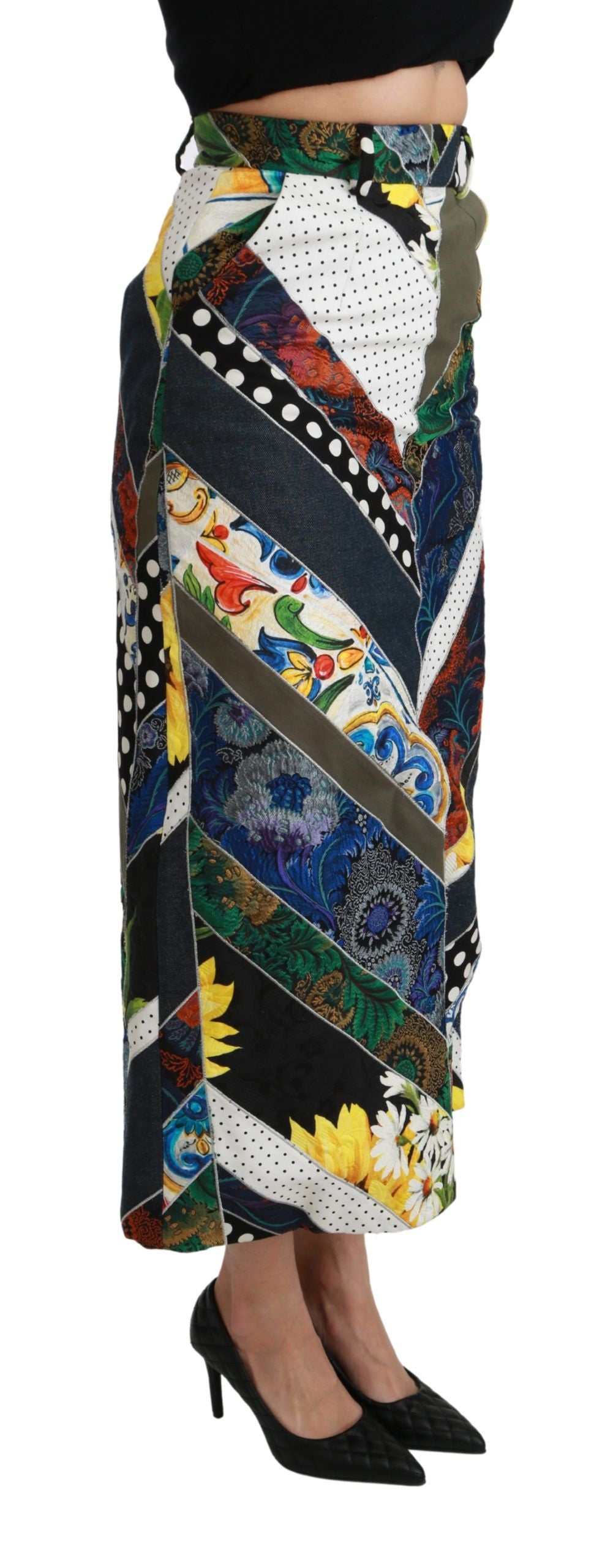 Multicolor Geometrischer Maxirock aus Seide mit hoher Taille