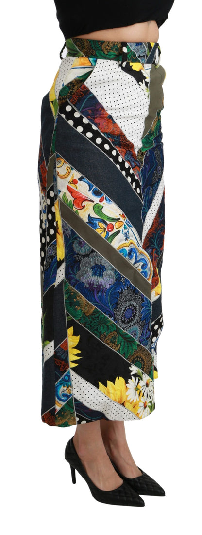 Multicolor Geometrischer Maxirock aus Seide mit hoher Taille
