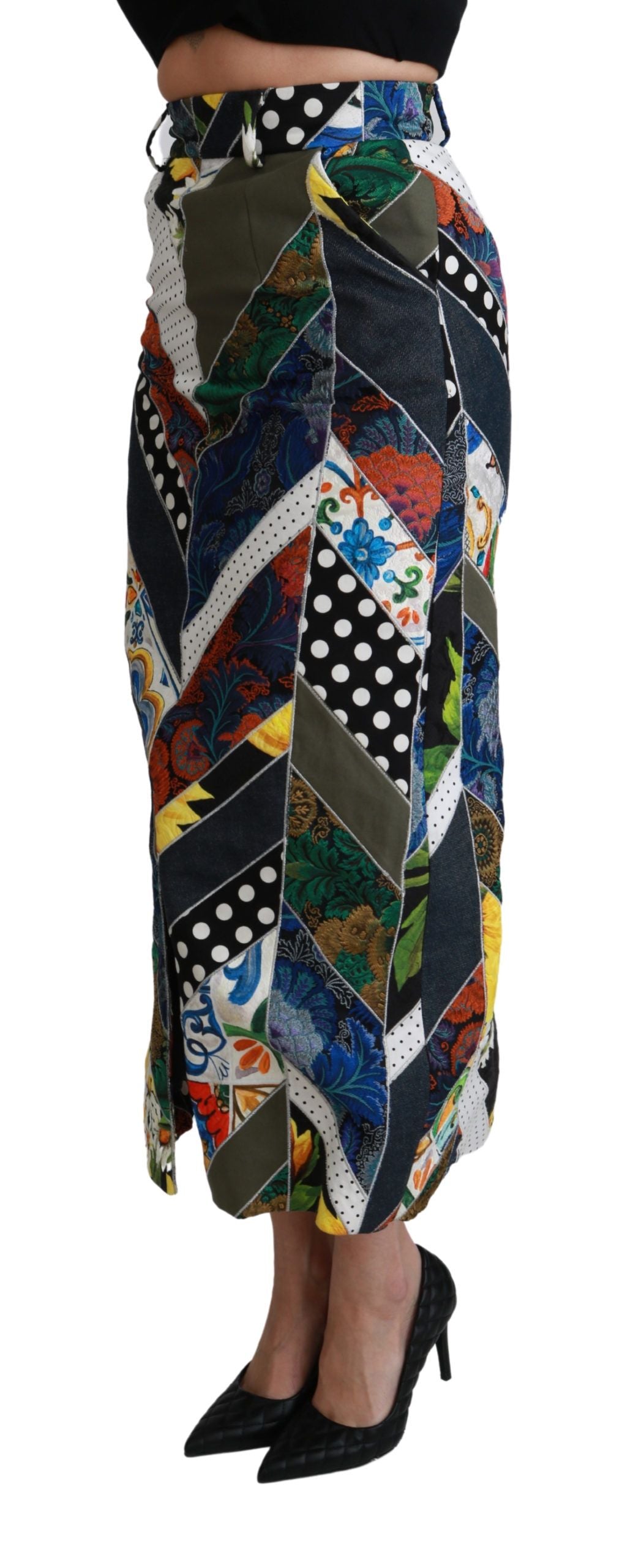 Multicolor Geometrischer Maxirock aus Seide mit hoher Taille