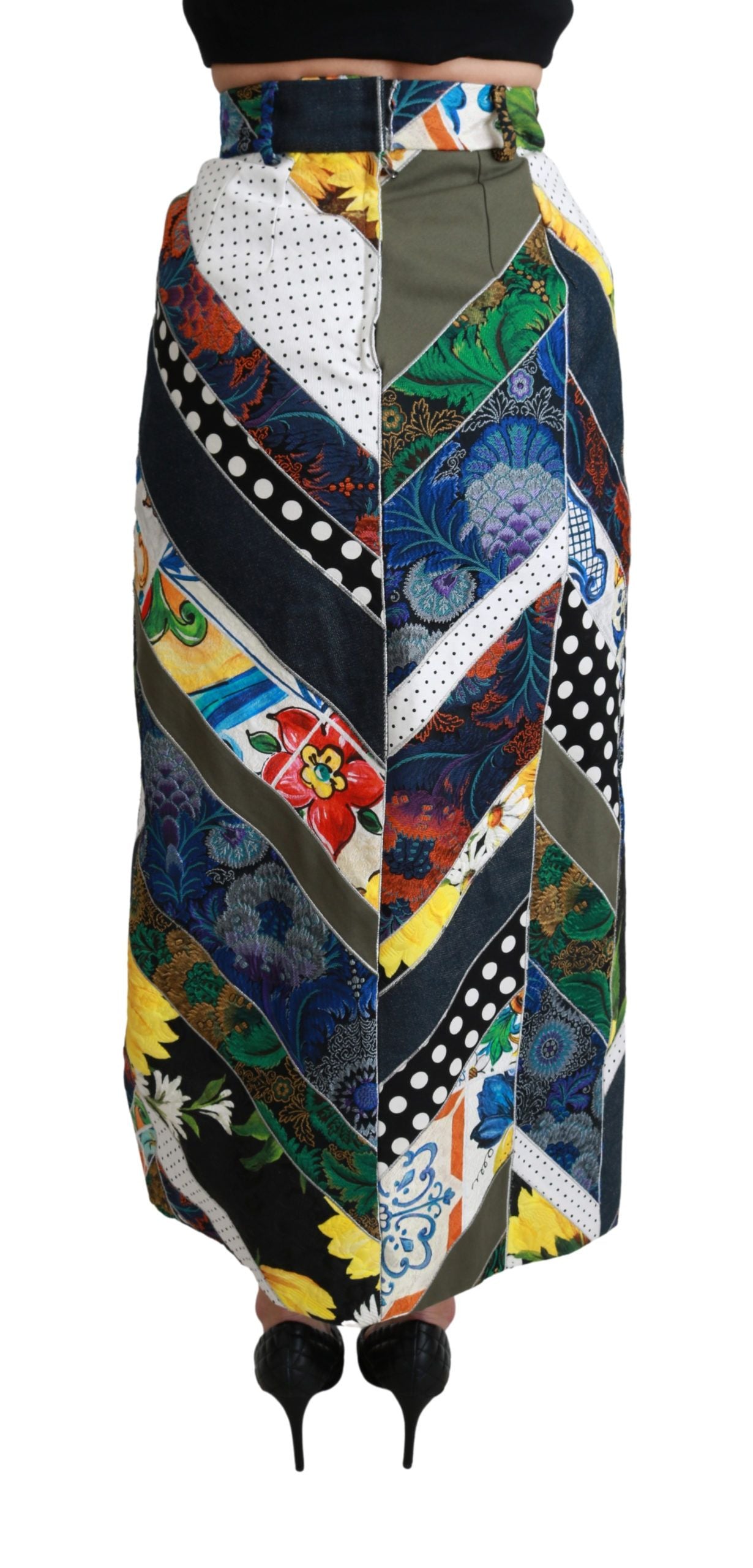 Multicolor Geometrischer Maxirock aus Seide mit hoher Taille