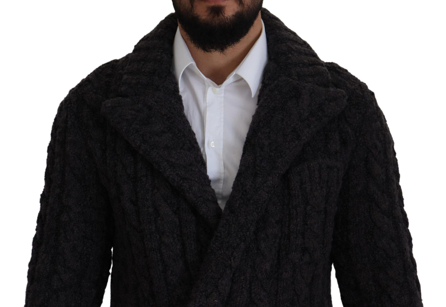 Schwarzer Wollstrickmantel Jacke mit zwei Brüsten