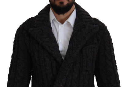 Schwarzer Wollstrickmantel Jacke mit zwei Brüsten