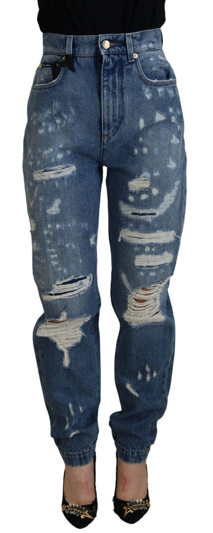 Blaue zerfledderte Skinny Denim-Jeans aus Baumwolle