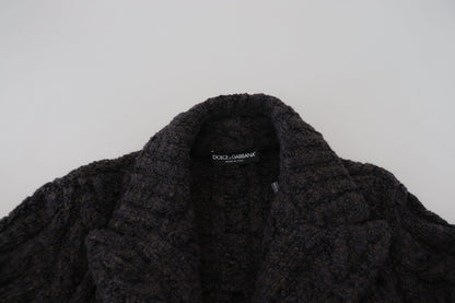 Schwarzer Wollstrickmantel Jacke mit zwei Brüsten