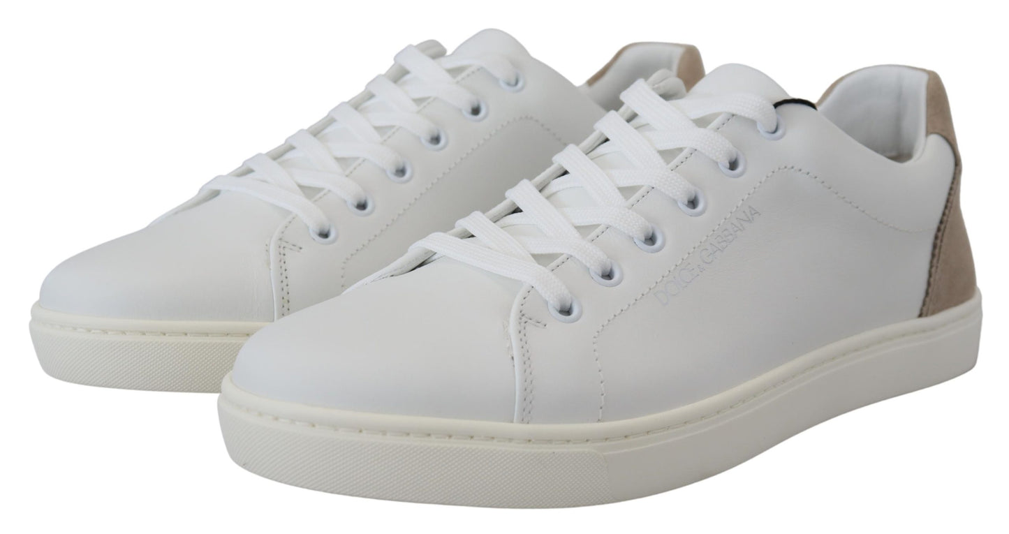 Weiß Beige Leder Low Top Sneakers Schuhe