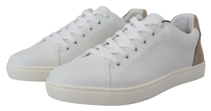 Weiß Beige Leder Low Top Sneakers Schuhe