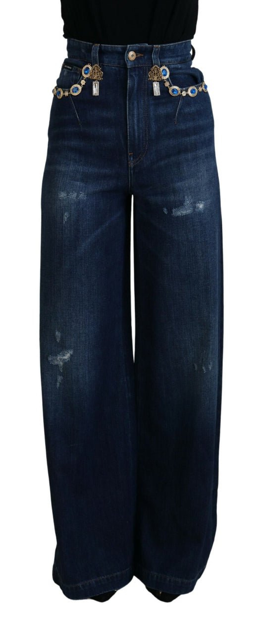 Blaue verschönerte Straight Denim Baumwolljeans