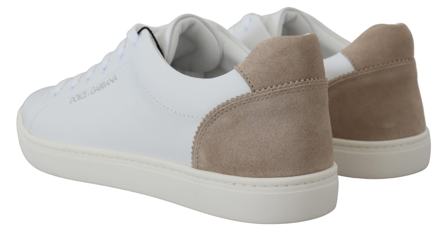 Weiß Beige Leder Low Top Sneakers Schuhe