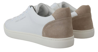 Weiß Beige Leder Low Top Sneakers Schuhe