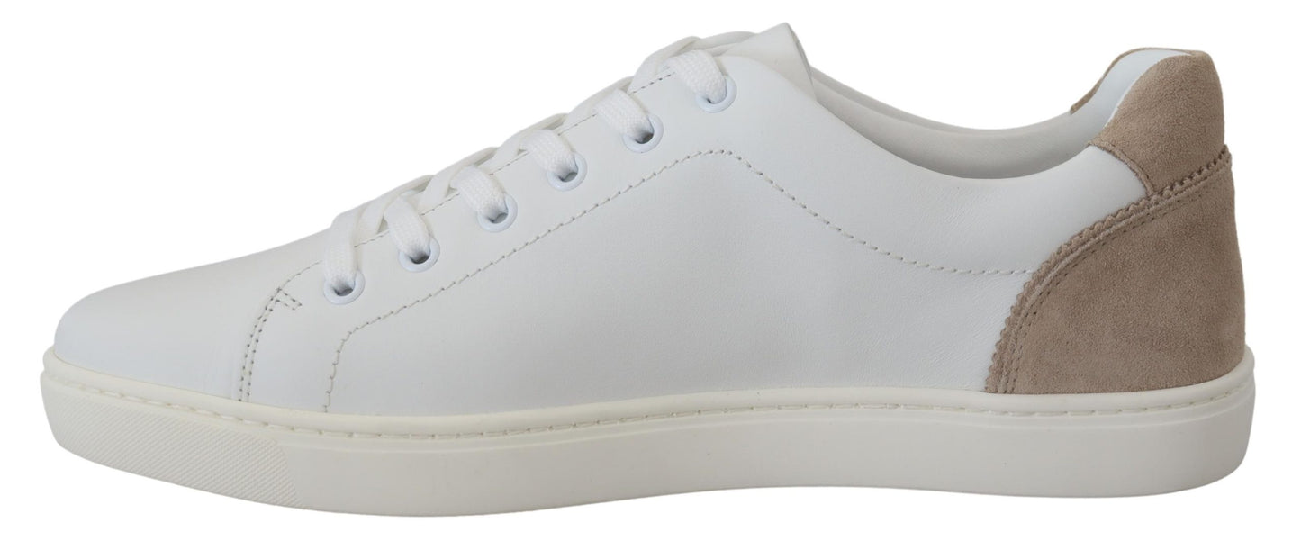Weiß Beige Leder Low Top Sneakers Schuhe
