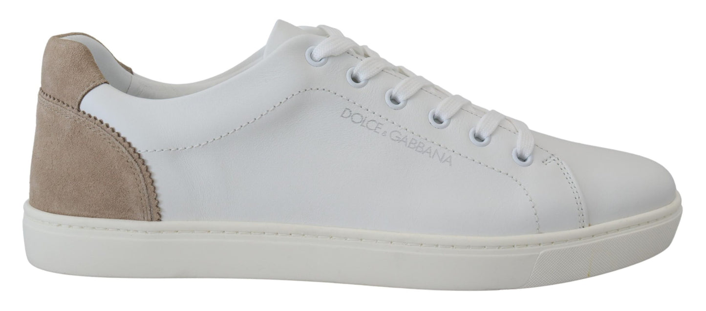 Weiß Beige Leder Low Top Sneakers Schuhe