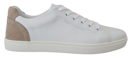 Weiß Beige Leder Low Top Sneakers Schuhe